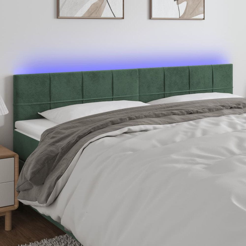 shumee Čelo postele s LED tmavozelené 200x5x78/88 cm zamat